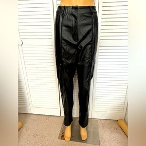 SALE Jason Wu size 10 black faux leather cargo high rise pants NWT